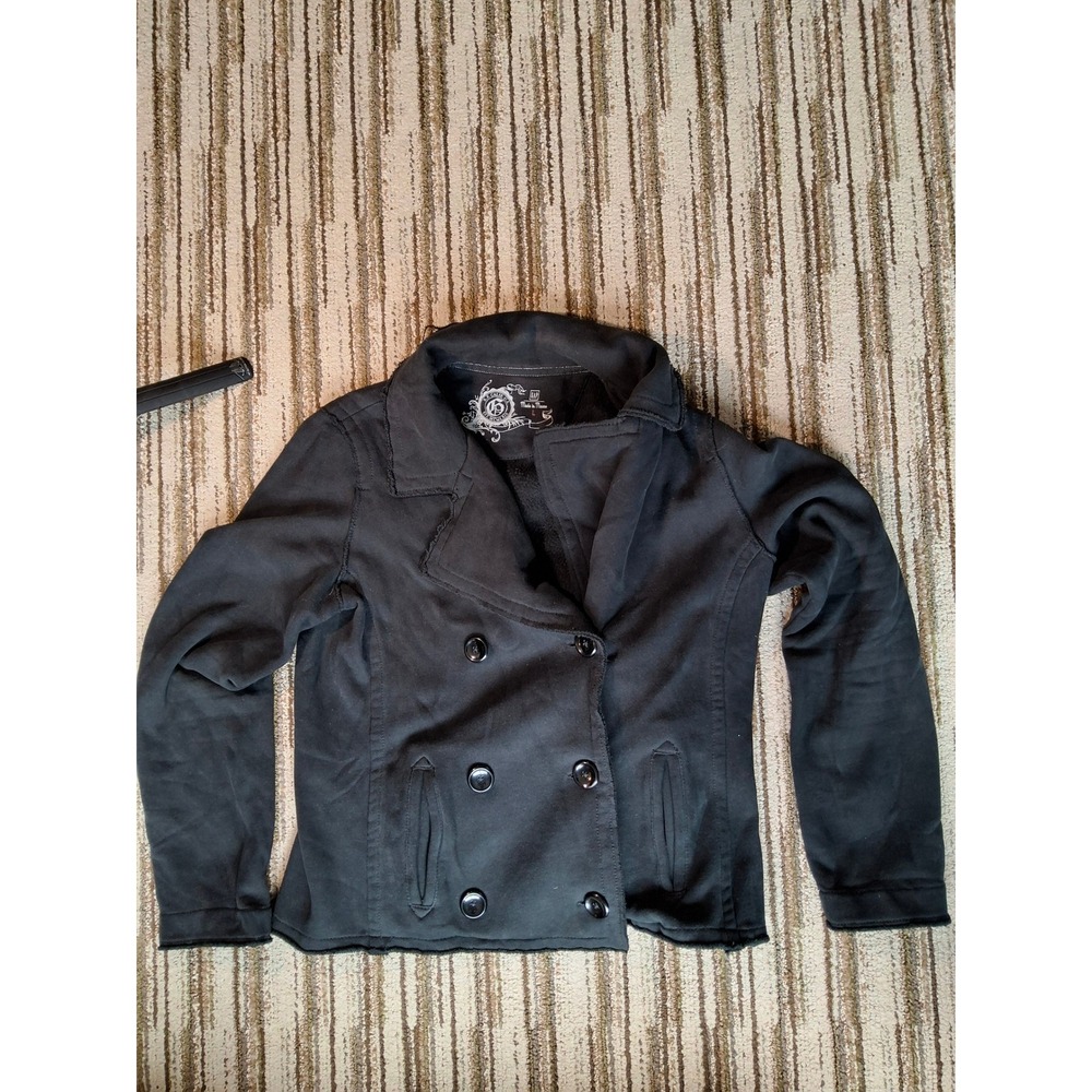 Gap Womens Black Fleece Lined Pea Coat Jacket Double Breasted Size L